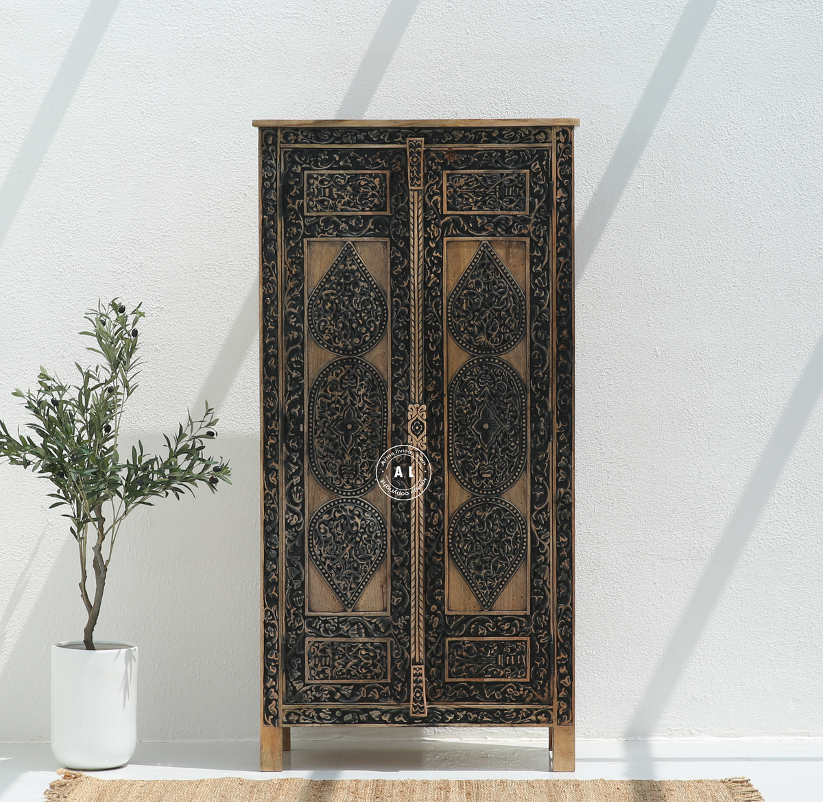 Dea Wooden Carved  Wardrobe with 2 Door Arina Living