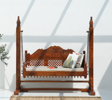 Pulse Wooden Carved Swing – Solid Mango Wood Honey Finish Jhula for Home