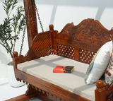 Pulse Wooden Carved Swing – Solid Mango Wood Honey Finish Jhula for Home