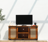 Cast Wooden TV Unit with Sliding Door in Solid Mango Wood – Honey Finish