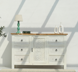 Exeter Solid Mango Wood 6 Drawer 1 Door Wooden Chest of Drawers - White finish