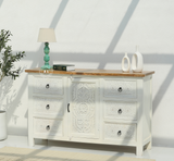 Exeter Solid Mango Wood 6 Drawer 1 Door Wooden Chest of Drawers - White finish