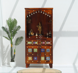 Hype Sheesham Wood Floor Standing Temple with Doors & Drawers - Honey finish
