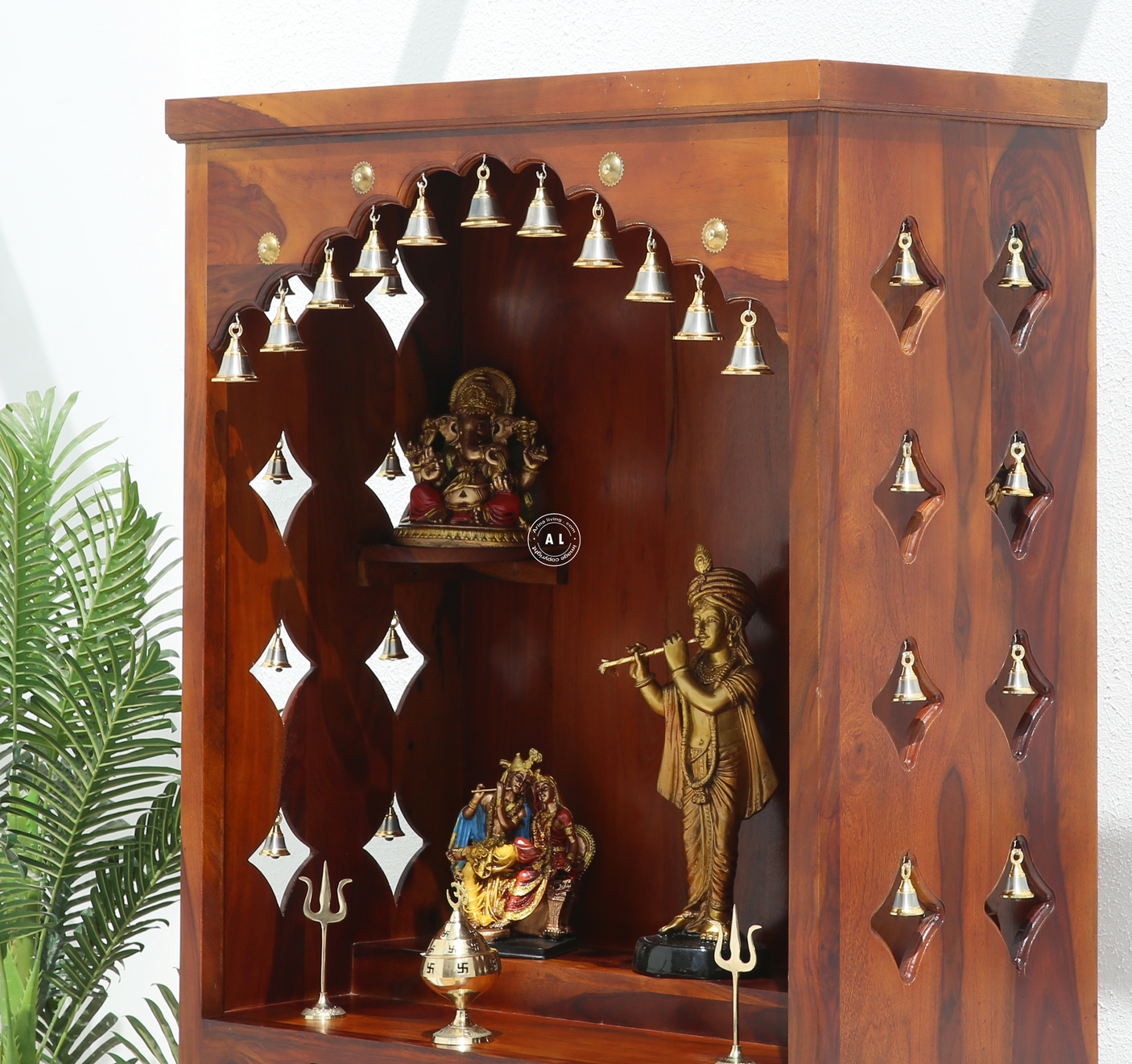 Hype Sheesham Wood Floor Standing Temple with Doors & Drawers - Honey finish