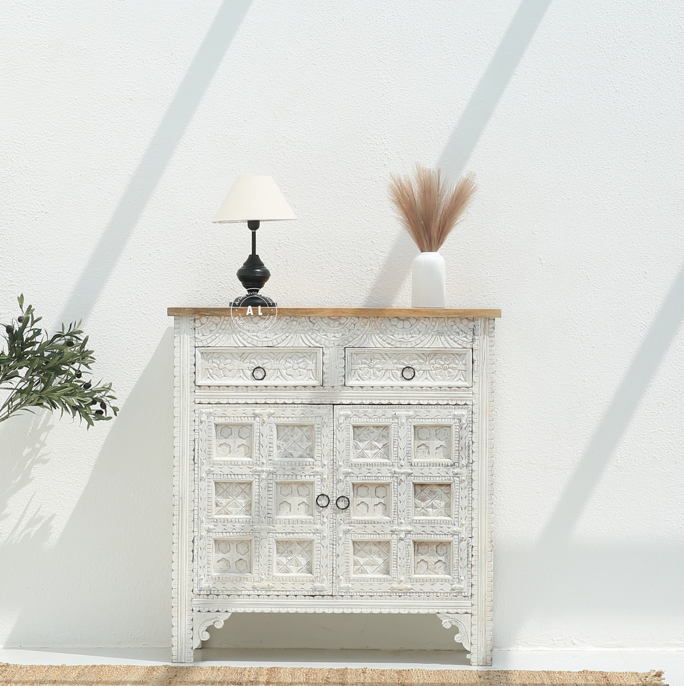 Amiela Wooden 2 Door 2 Drawer Cabinet - White finish