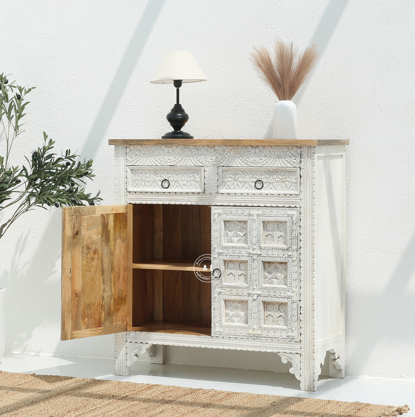 Amiela Wooden 2 Door 2 Drawer Cabinet - White finish