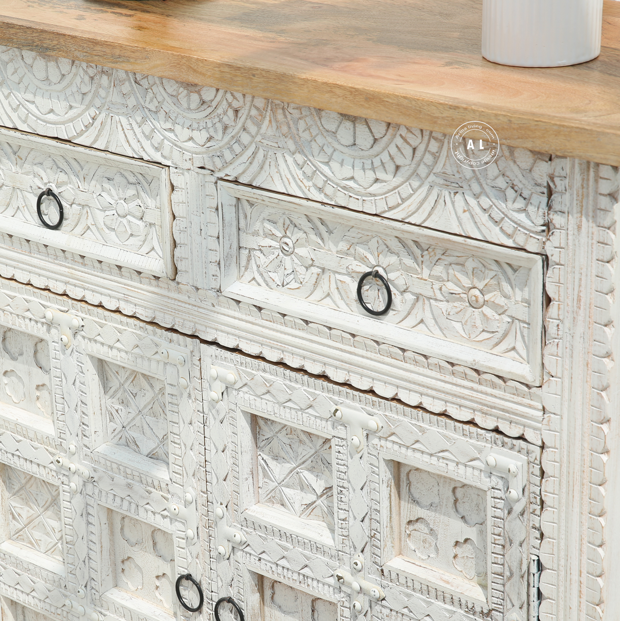 Amiela Wooden 2 Door 2 Drawer Cabinet - White finish Arina Living