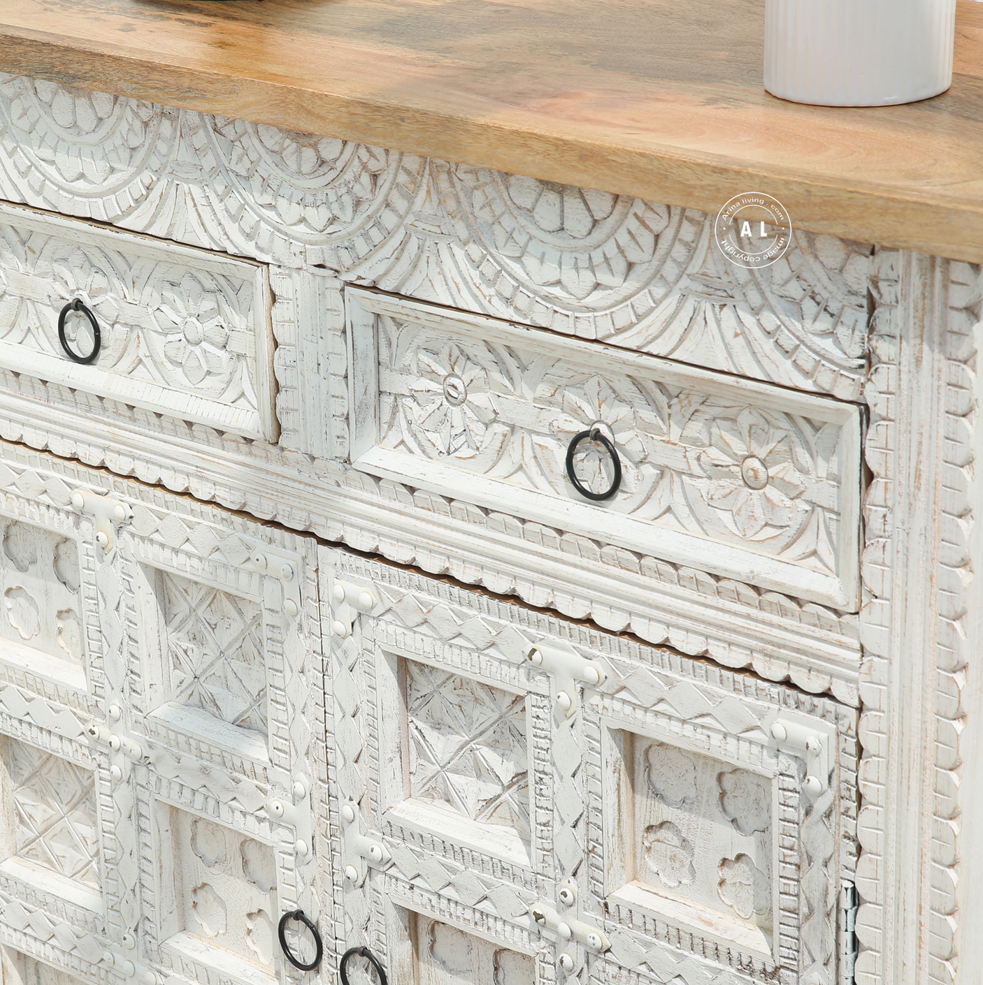 Amiela Wooden 2 Door 2 Drawer Cabinet - White finish