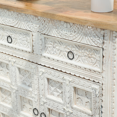 Amiela Wooden 2 Door 2 Drawer Cabinet - White finish Arina Living