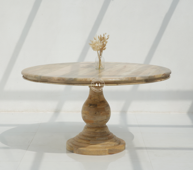 Solid Mango Wood Round Dining Table – Natural Finish Arina Living