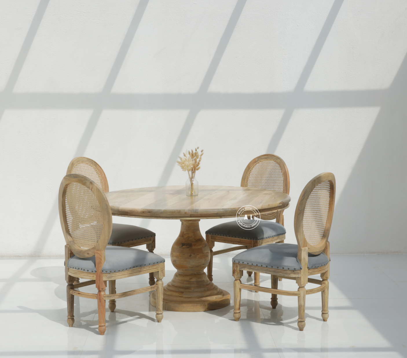 Solid Mango Wood Round Dining Table – Natural Finish Arina Living
