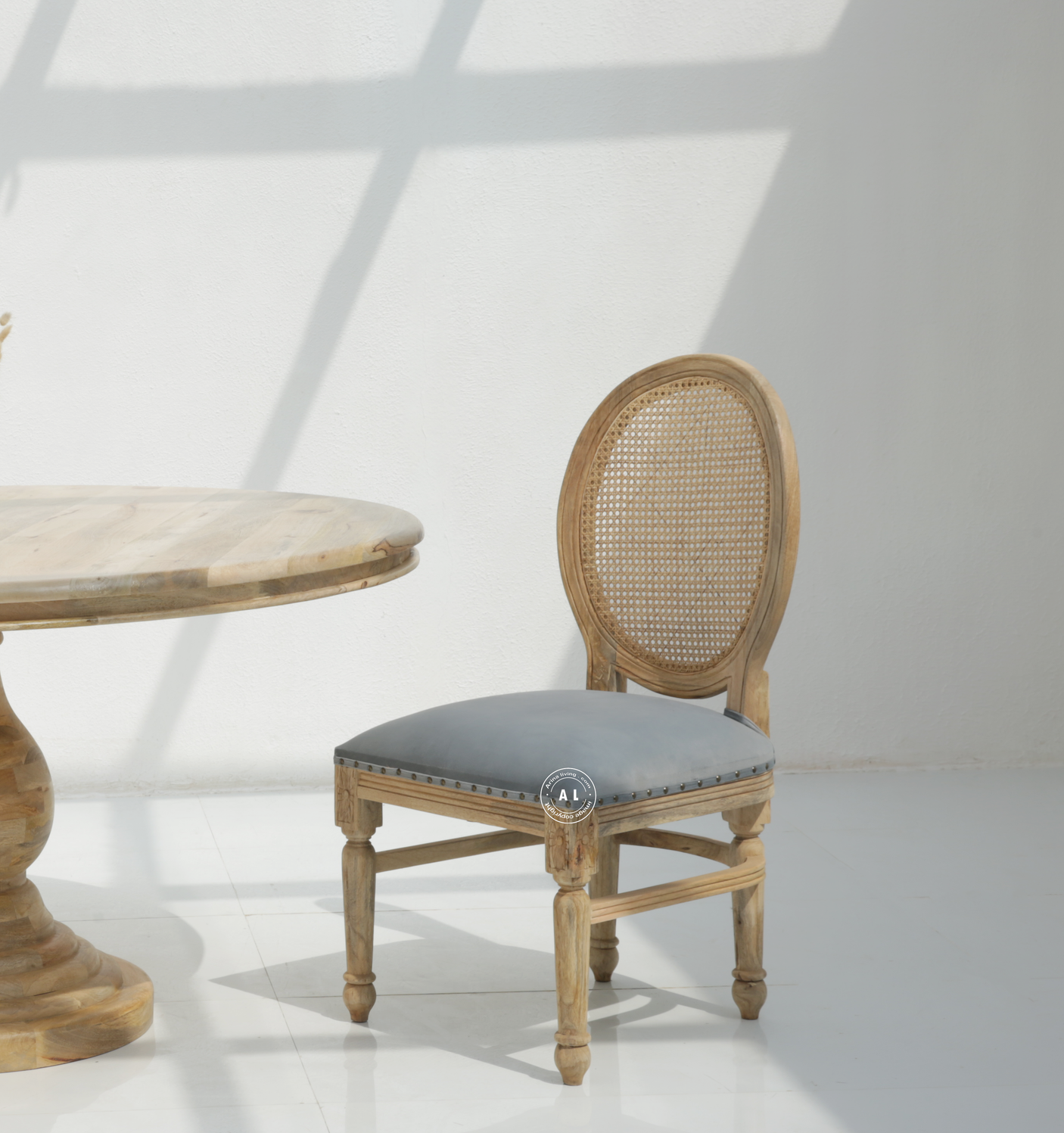 Flute Wooden Dining Chair in Mango Wood & Cane – Natural Finish (1 Piece)
