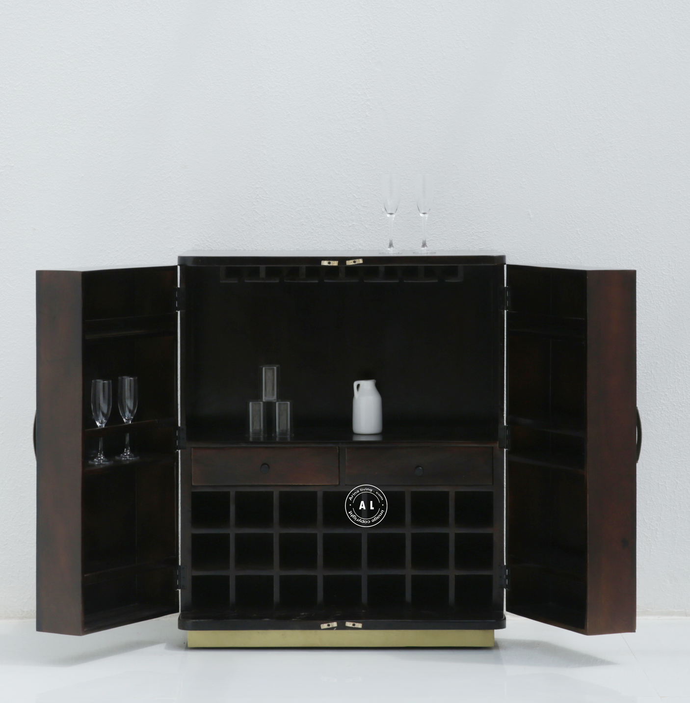 Anston Mango Wood Large Bar Cabinet – Walnut Finish