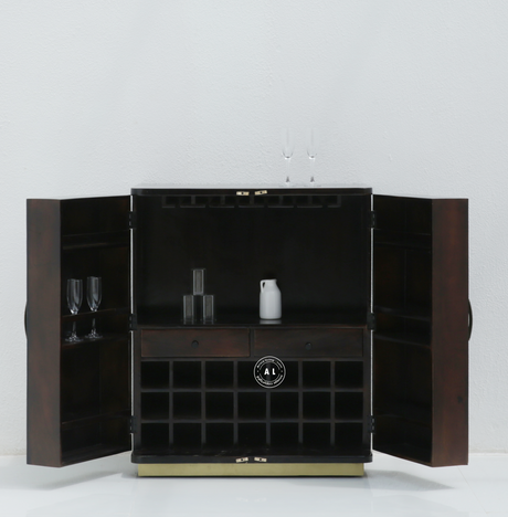 Anston Mango Wood Large Bar Cabinet – Walnut Finish Arina Living
