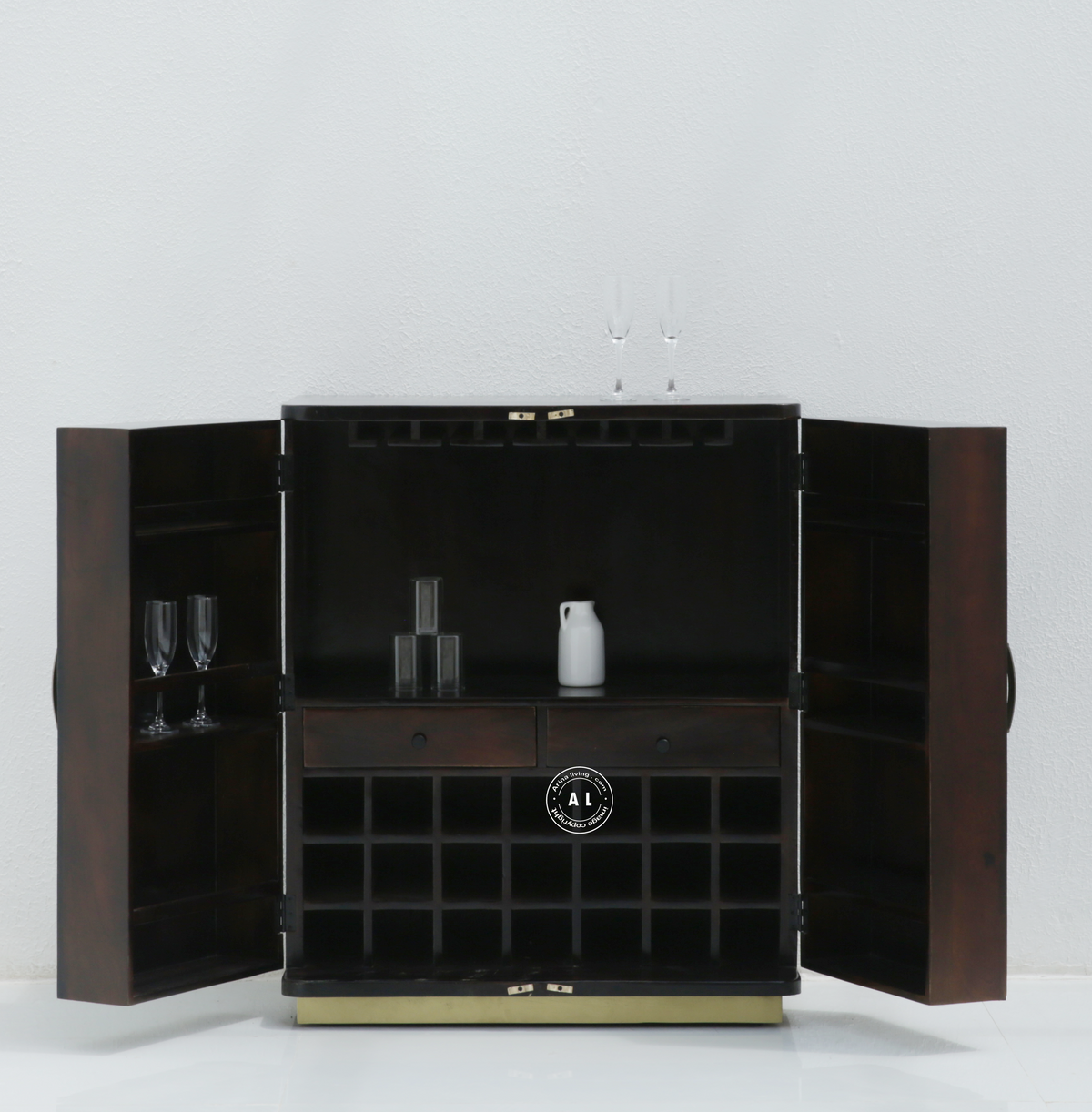 Anston Mango Wood Large Bar Cabinet – Walnut Finish Arina Living