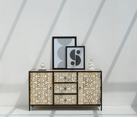 Franko Solid Mango Wood and Iron 3 Drawers & 2 Doors Sideboard Arina Living