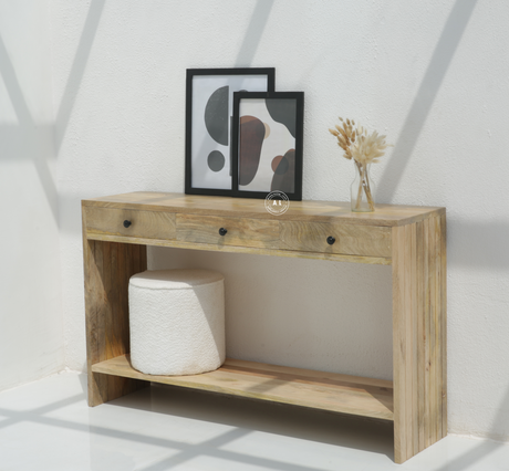 Gorge Solid Mango Wood Console Table with 3 Drawers - Natural finish Arina Living