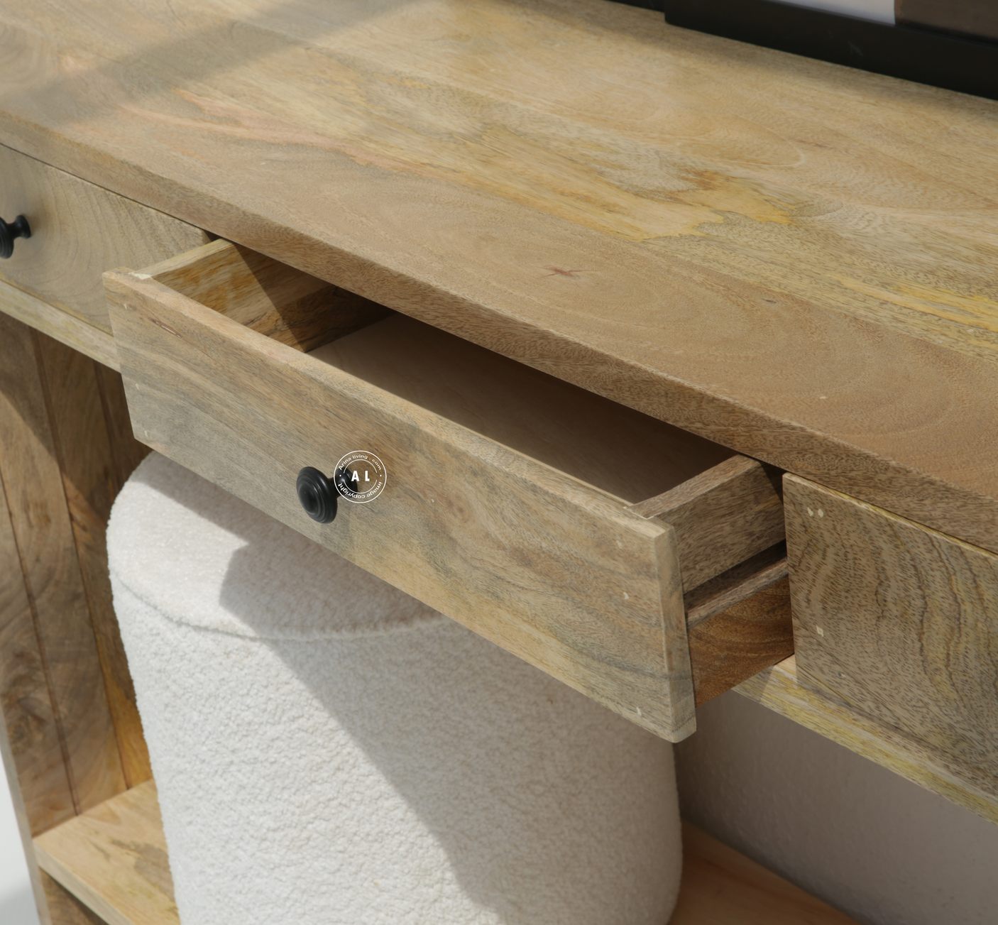 Gorge Solid Mango Wood Console Table with 3 Drawers - Natural finish