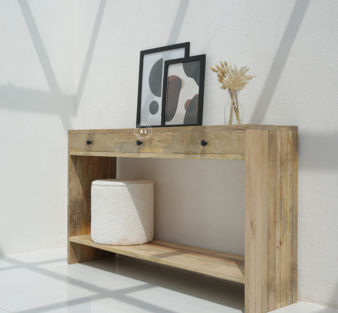 Gorge Solid Mango Wood Console Table with 3 Drawers - Natural finish