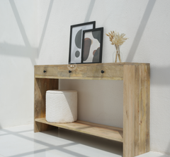 Gorge Solid Mango Wood Console Table with 3 Drawers - Natural finish Arina Living