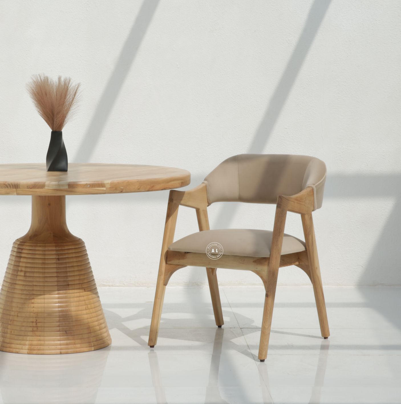 Soini Wooden Dining Chair with Upholstered Cushioned Seat – Natural Finish