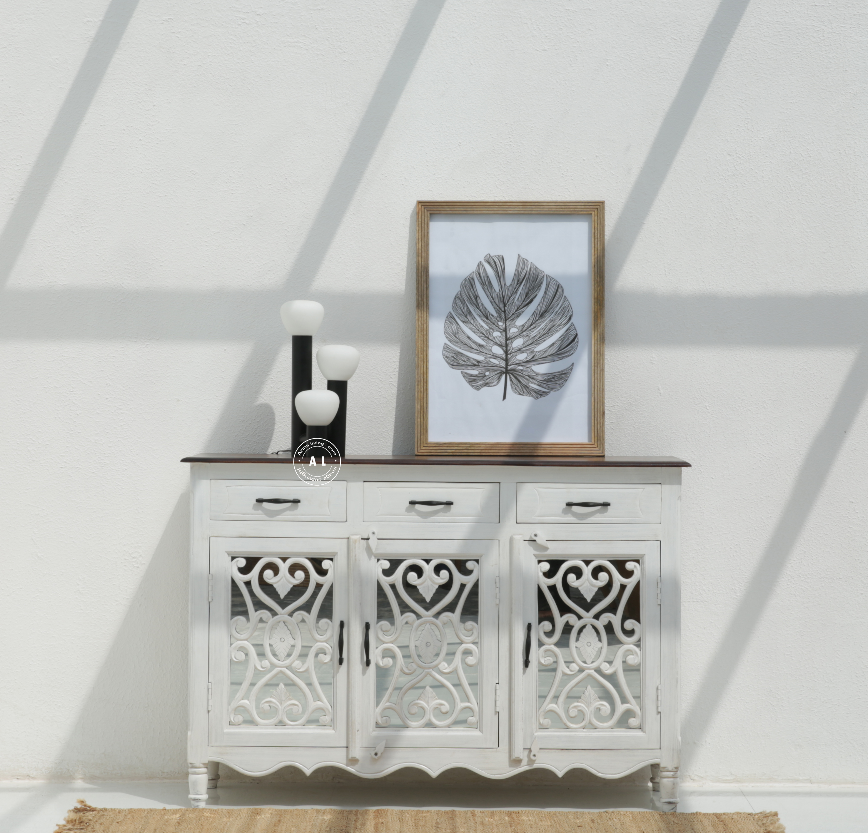 Morley Wooden 3 Door 3 Drawer Cabinet – White Finish Arina Living