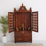 Fonda Sheesham Wood Home Temple with Bell Doors – Honey Finish
