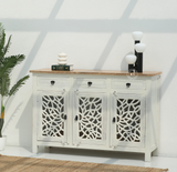 Edzard Solid Mango Wood 3 Drawer 3 Door Wooden Carved Sideboard