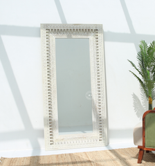 Mellor Mango wood Carving Mirror Frame – White Finish Arina Living