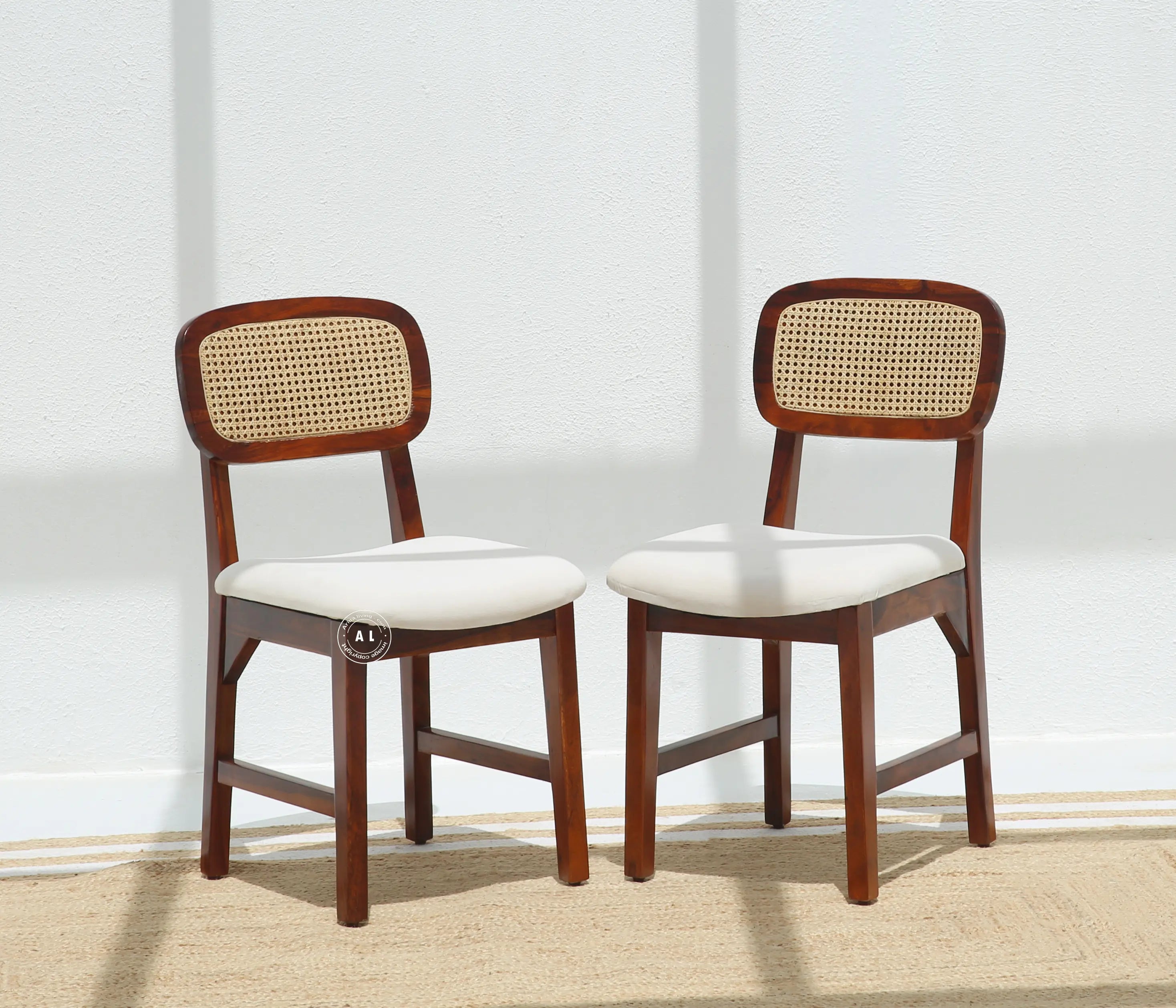 Vandor Sheesham Wood Dining Chair with Cane Back & Cushioned Seat - Honey Finish , Single Piece Arina Living