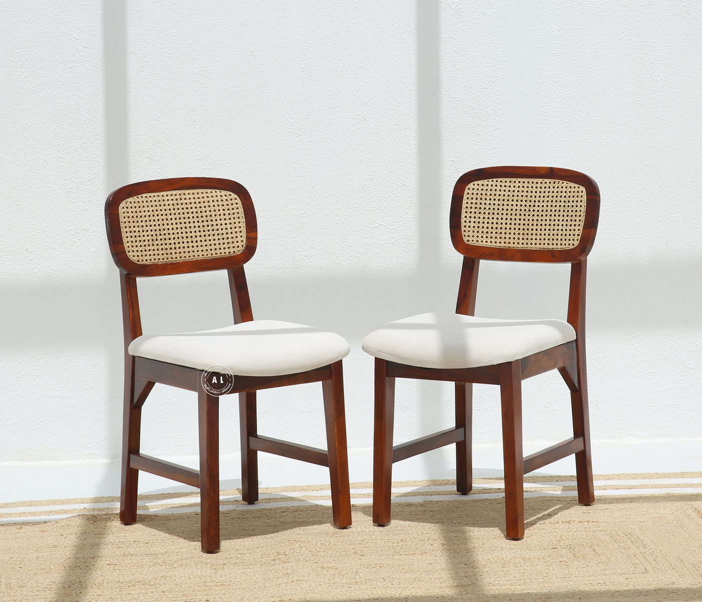 Vandor Sheesham Wood Dining Chair with Cane Back & Cushioned Seat (Honey Finish , One Pcs)