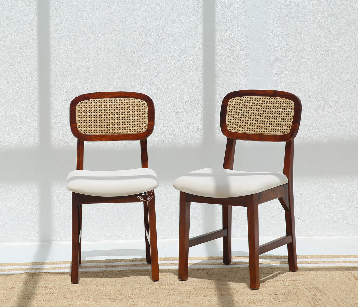 Vandor Sheesham Wood Dining Chair with Cane Back & Cushioned Seat (Honey Finish , One Pcs)
