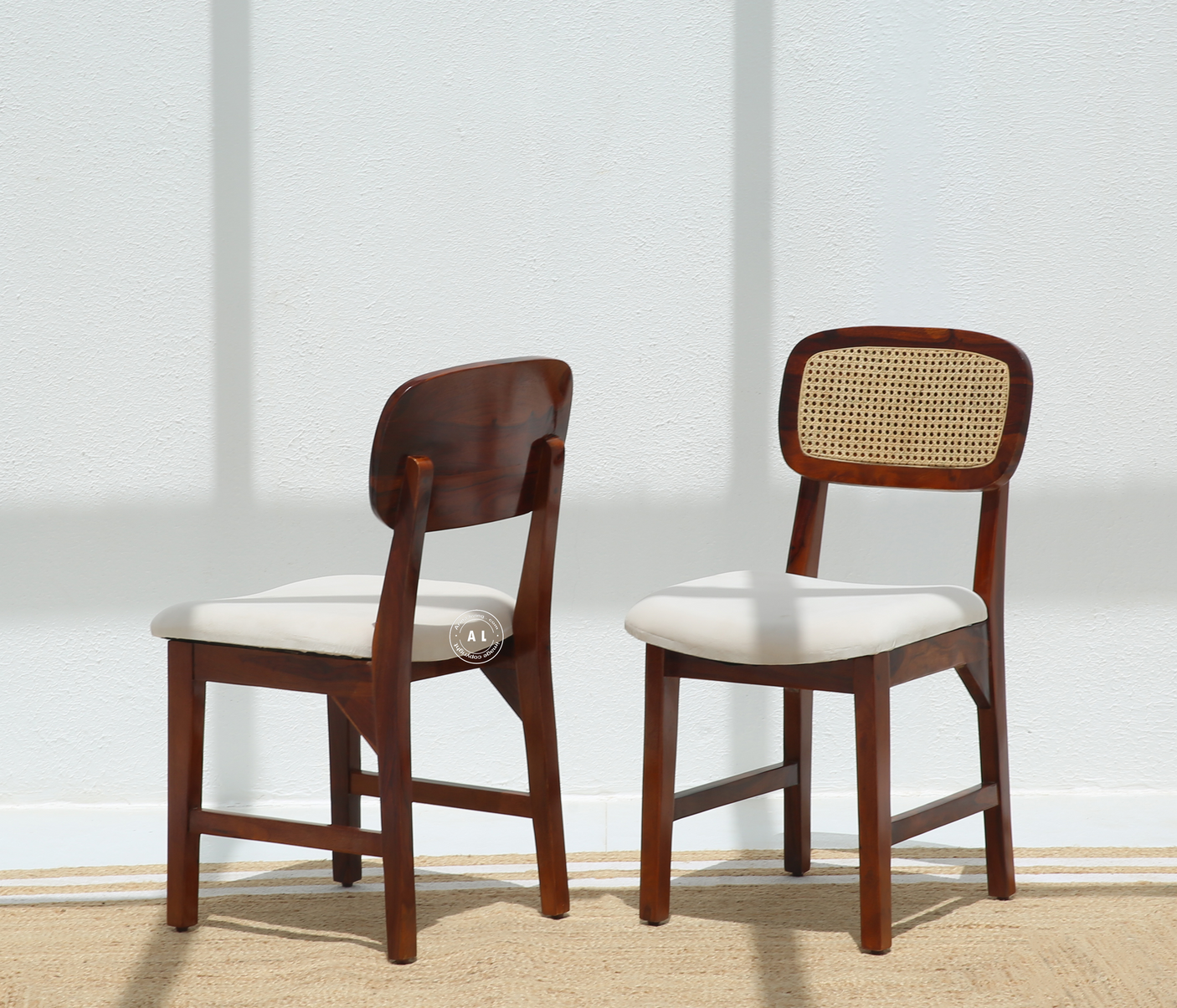 Vandor Sheesham Wood Dining Chair with Cane Back & Cushioned Seat (Honey Finish , One Pcs)