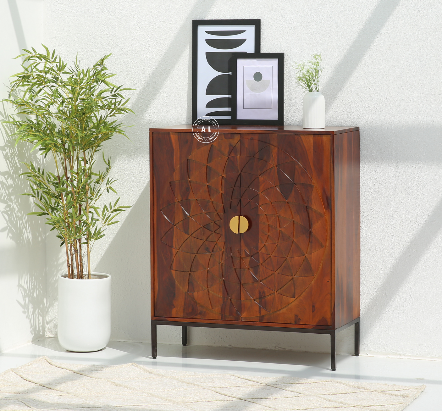 Soul Wooden Cabinet – 2 Door Sheesham Wood Storage Cabinet in Honey Finish