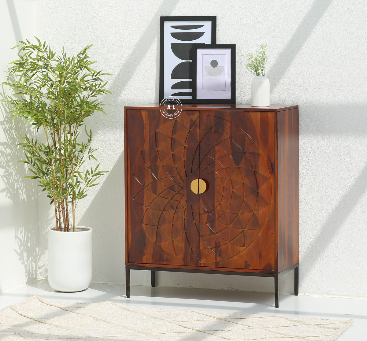 Soul Wooden Cabinet – 2 Door Sheesham Wood Storage Cabinet in Honey Finish Arina Living