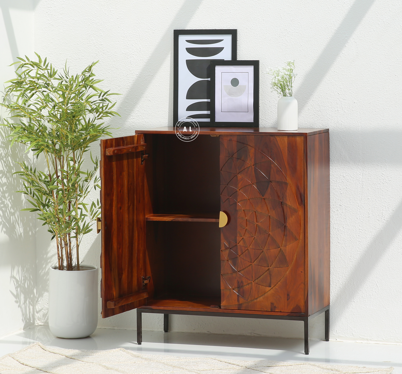 Soul Wooden Cabinet – 2 Door Sheesham Wood Storage Cabinet in Honey Finish