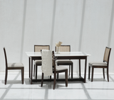 Clover 6 Seater Sheesham Wood Dining Table with Marble Top - Teak Finish