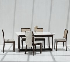 Clover 6 Seater Sheesham Wood Dining Table with Marble Top – Teak Finish Arina Living