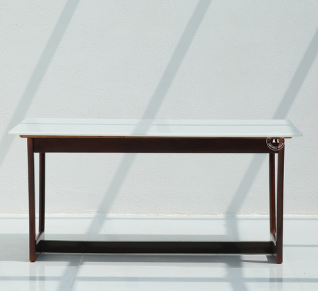 Clover 6 Seater Sheesham Wood Dining Table with Marble Top – Teak Finish Arina Living