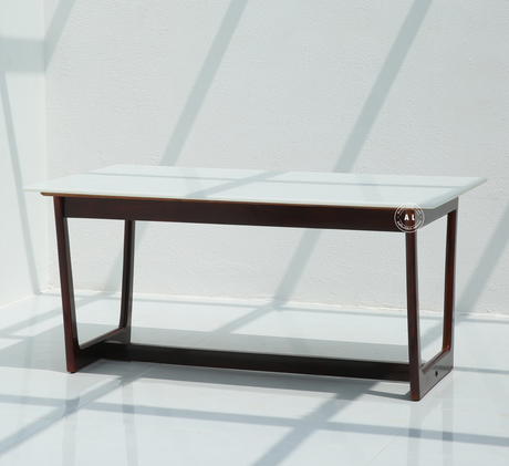 Clover 6 Seater Sheesham Wood Dining Table with Marble Top – Teak Finish Arina Living