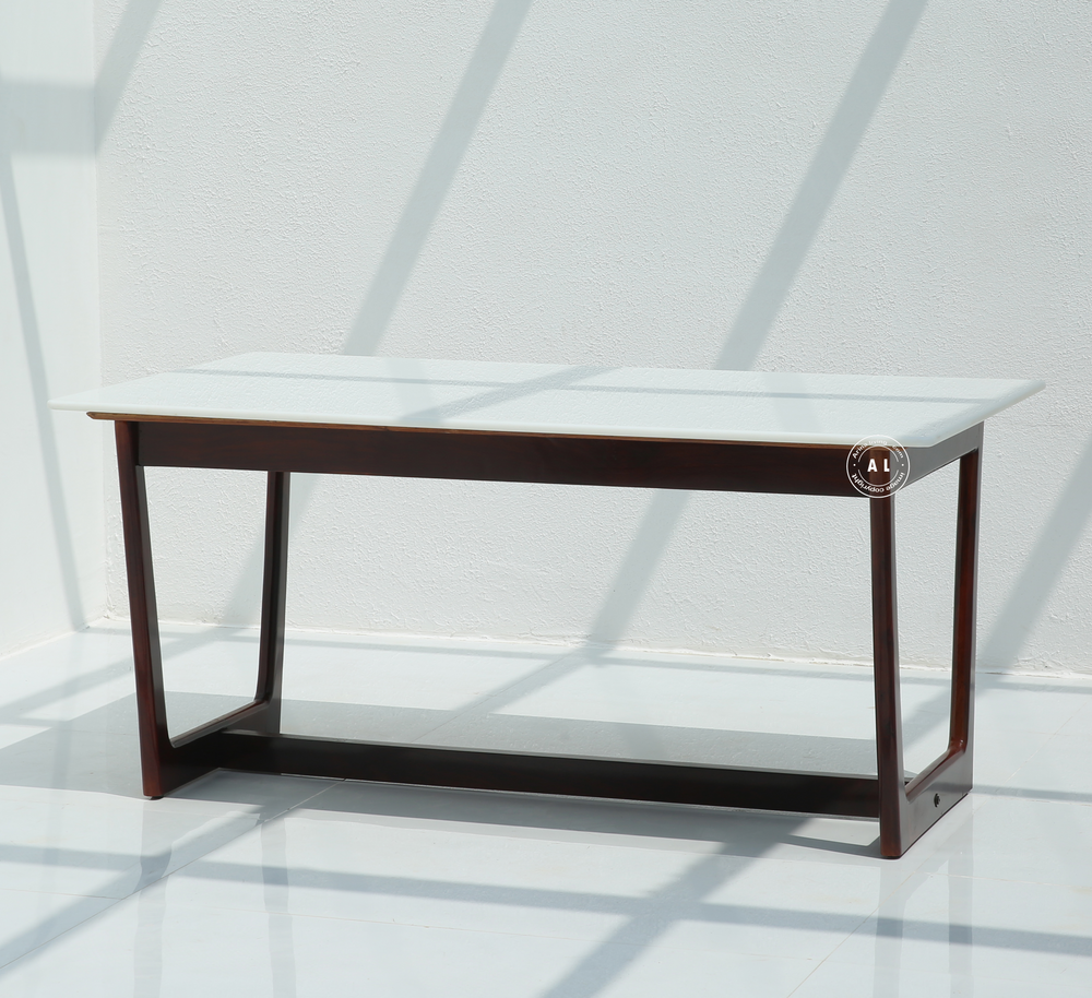 Clover 6 Seater Sheesham Wood Dining Table with Marble Top – Teak Finish Arina Living