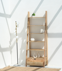 Cardine Mango wood Ladder Bookcase With 1 Drawer - Natural finish Arina Living
