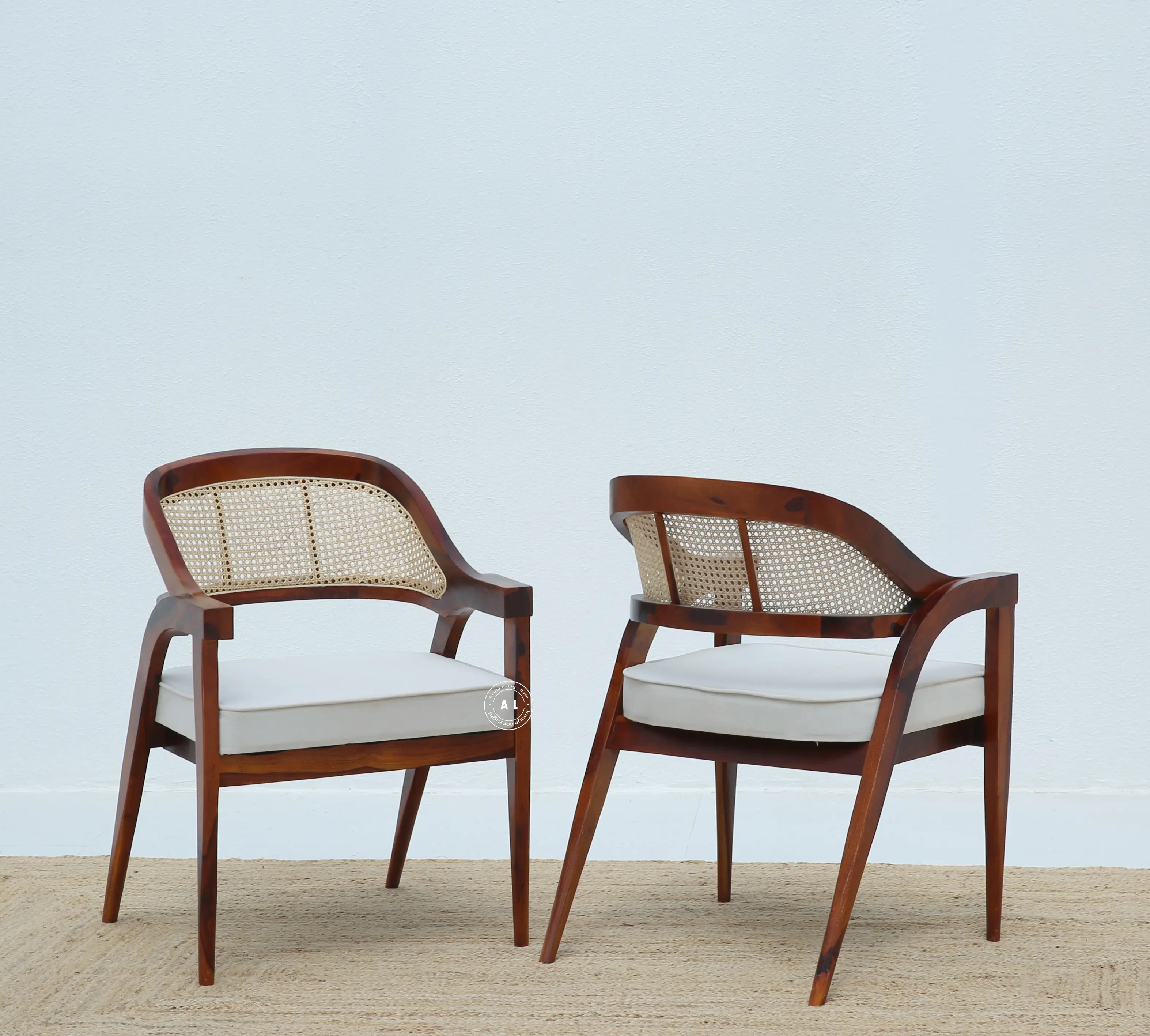 Logist Wooden Dining Chair in Sheesham Wood & Cane - Honey Finish , Single Piece Arina Living