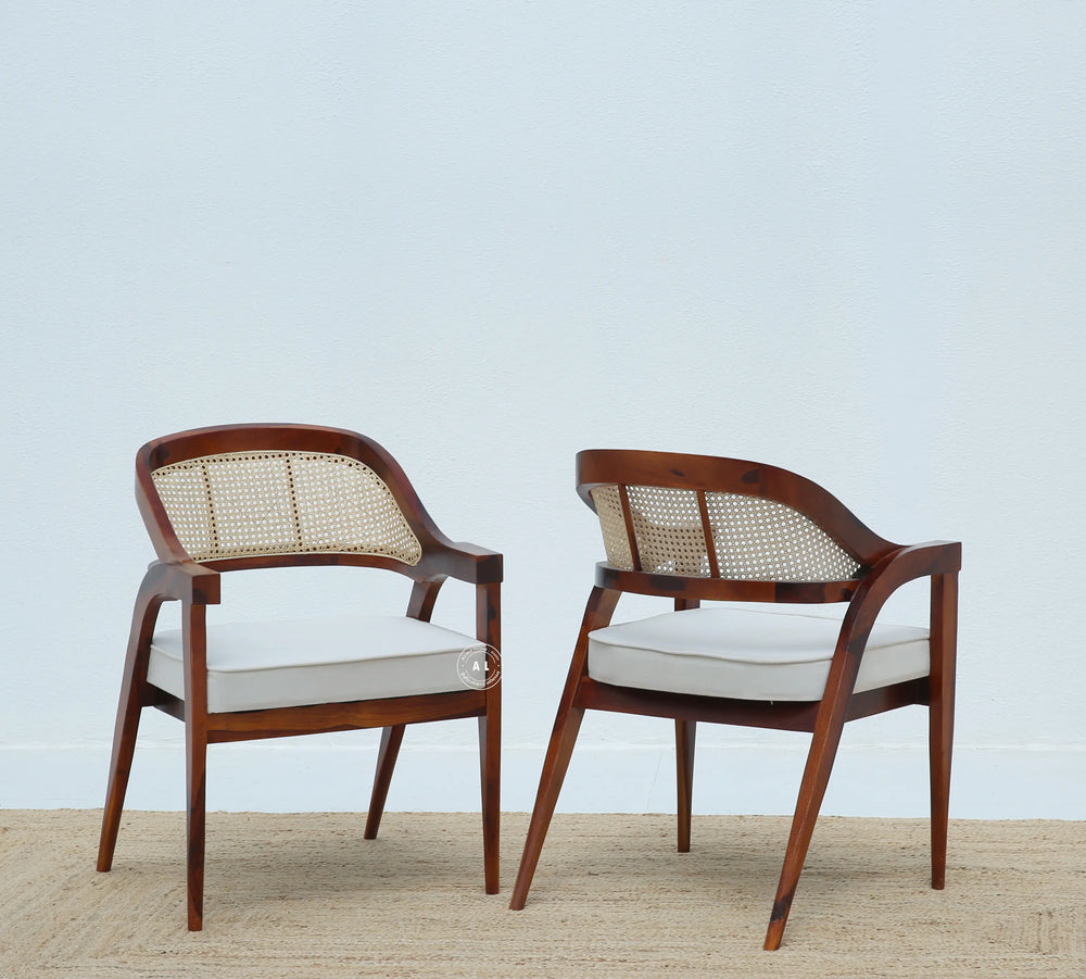 Logist Wooden Dining Chair in Sheesham Wood & Cane - Honey Finish , Single Piece Arina Living
