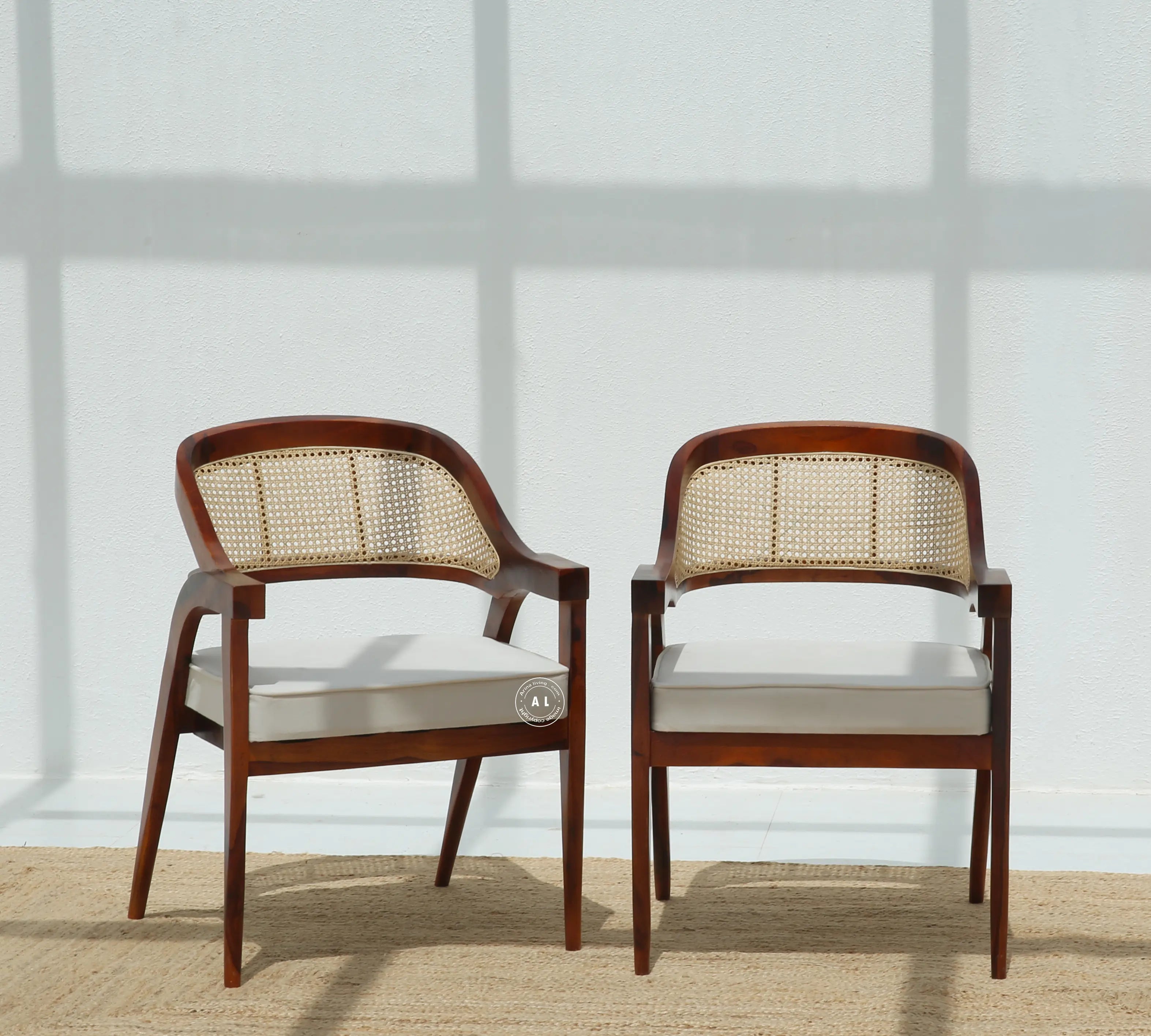 Logist Wooden Dining Chair in Sheesham Wood & Cane - Honey Finish , Single Piece Arina Living
