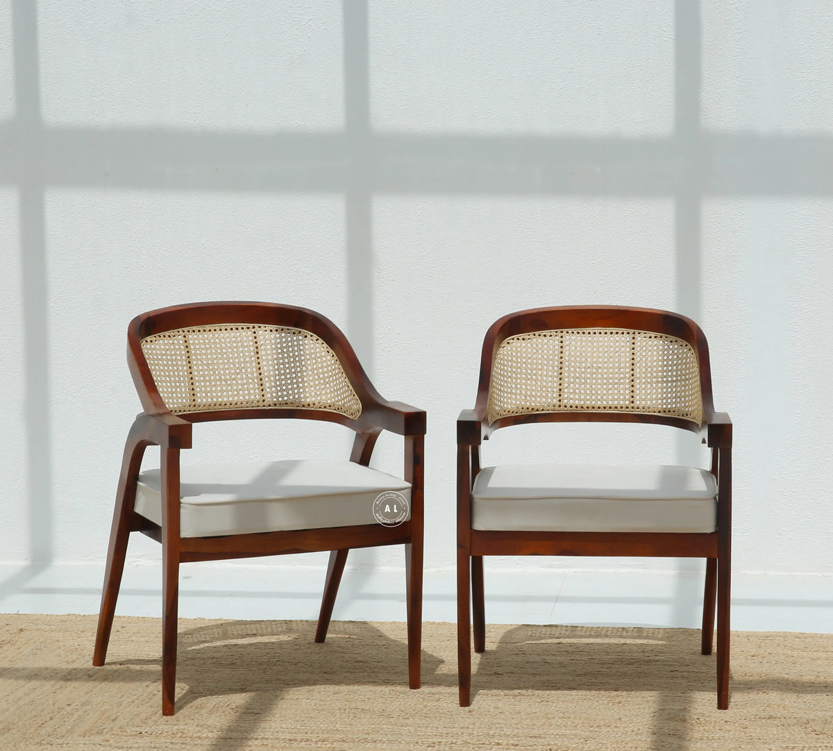 Logist Wooden Dining Chair in Sheesham Wood & Cane - Honey Finish , Single Piece Arina Living