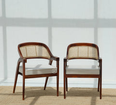 Logist Wooden Dining Chair in Sheesham Wood & Cane - Honey Finish , Single Piece Arina Living