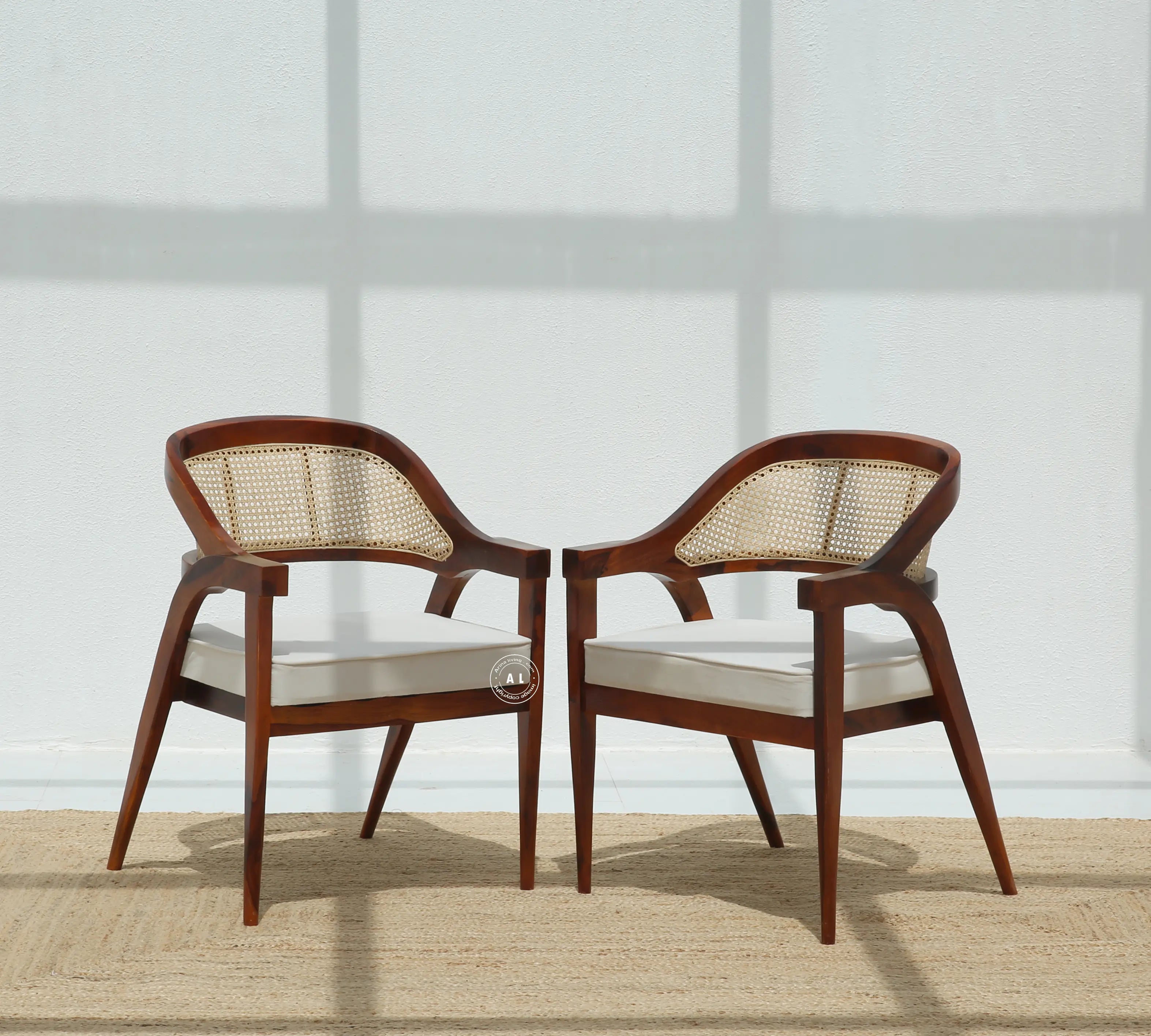 Logist Wooden Dining Chair in Sheesham Wood & Cane - Honey Finish , Single Piece Arina Living