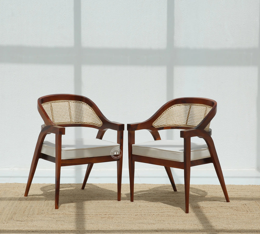 Logist Wooden Dining Chair in Sheesham Wood & Cane - Honey Finish , Single Piece Arina Living
