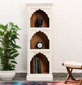 Ethos Mango Wood 3 Arch Book Shelf with Hand-Carved Design – White Finish Arinaliving